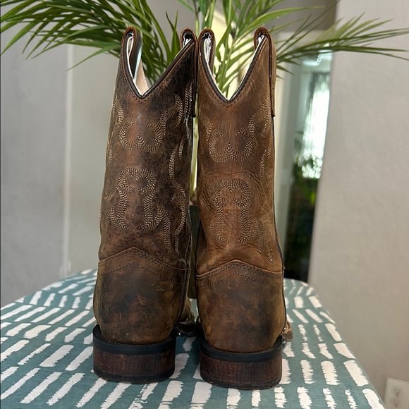 Kids Western Distressed Brown Square Toe Cowboy Boots sz12 - Picture 6 of 10